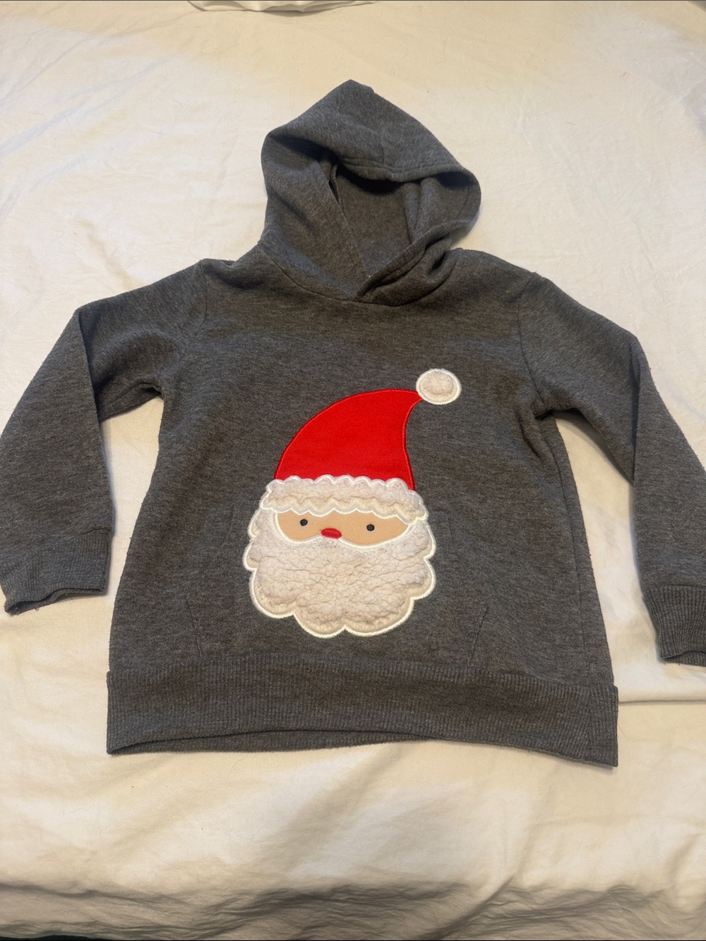 Kids Gray Hoodie with Red Santa Patch